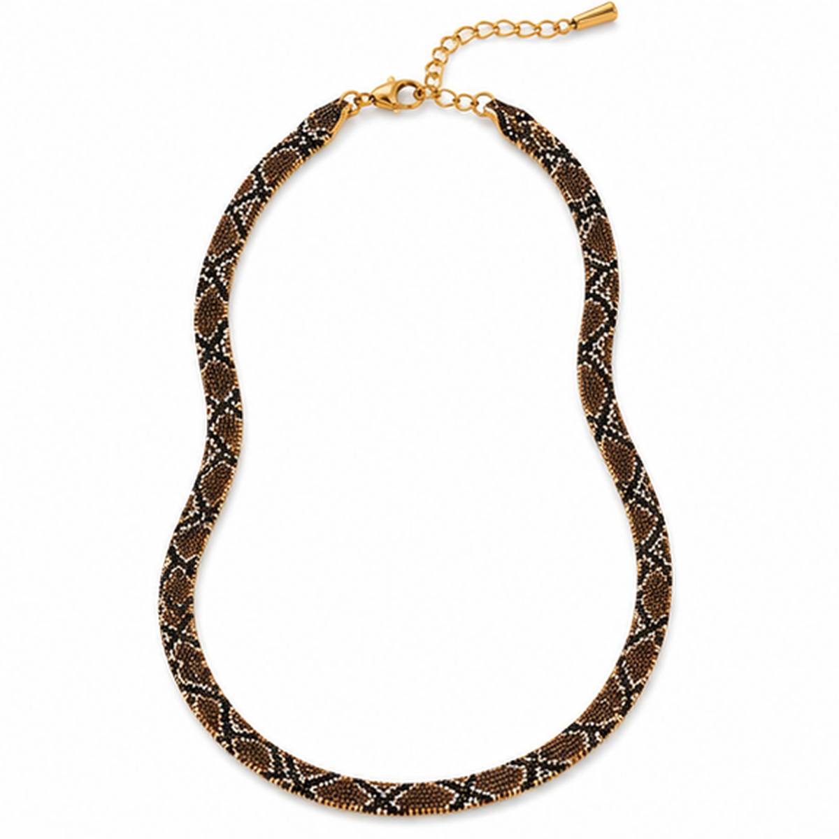 Snake print herringbone style necklace with lobster clasp and extender